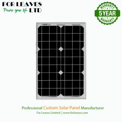 Painel solar monocristalino fotovoltaico pequeno personalizado de 20 W 18 V